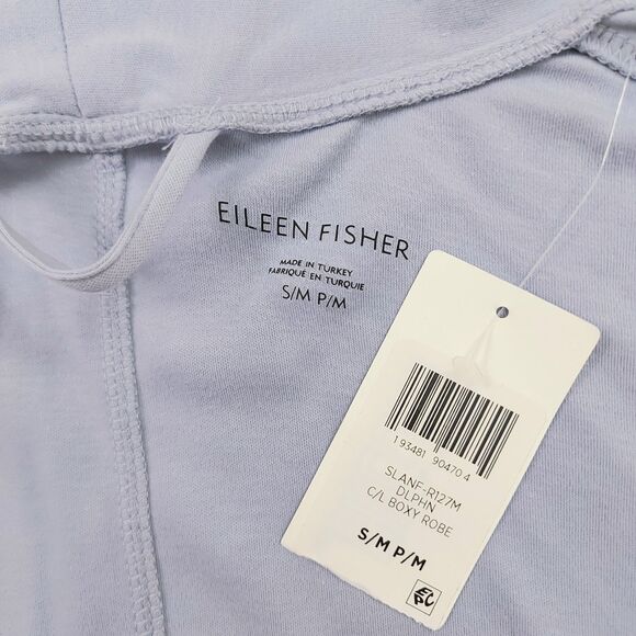Eileen Fisher Boxy Robe Womens S/M Blue Organic Cotton Sleepwear Loungewear - Picture 9 of 12
